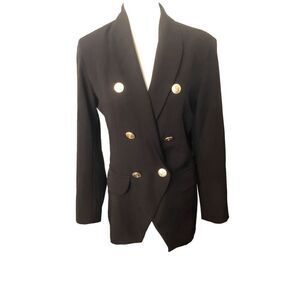 Infinity Store black dressy blazer with gold accent buttons with infinity symbol